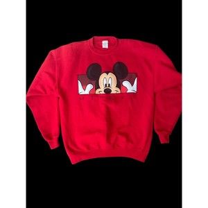 VTG Disney Store Mickey Sweatshirt Men L Red Long Sleeve Crewneck Unisex USA NEW